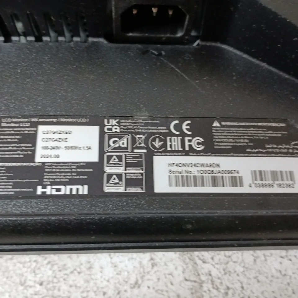 BOXED AOC COMPUTER MONITOR 27" – BLACK, HDMI LABEL ON REAR (DV/LED SCREEN) - POWERS ON - INTERMITTENT SCREEN