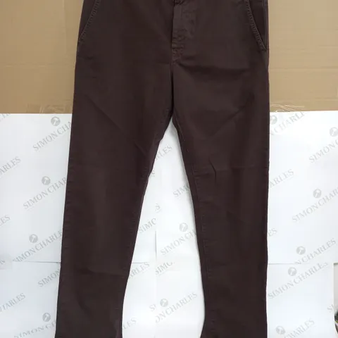 HUGO BOSS DARK BROWN COTTON CHINO TROUSERS IN BROWN - 32W 32L