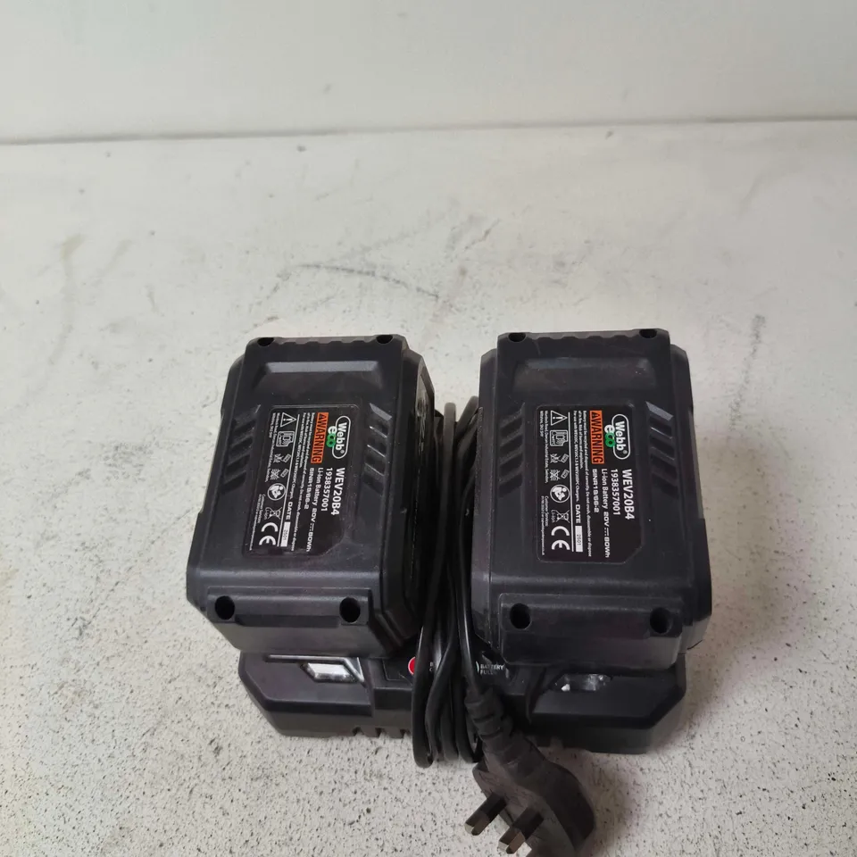2 X WEBB ECO 20V LITHIUM-ION BATTERIES WITH CHARGER