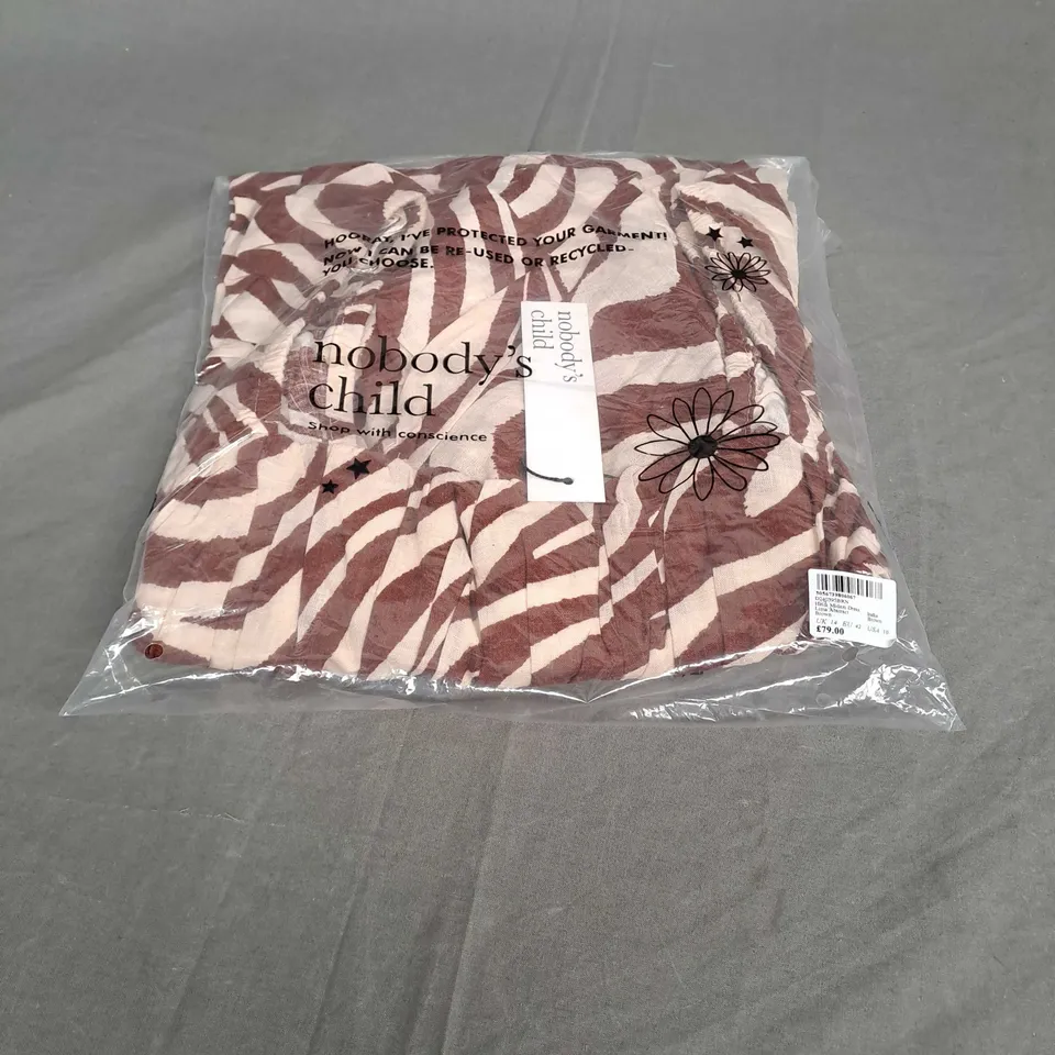 SEALED NOBODYS CHILD HEIDI MIDAXI DRESS LIMA ABSTRACT IN BROWN - UK 14 