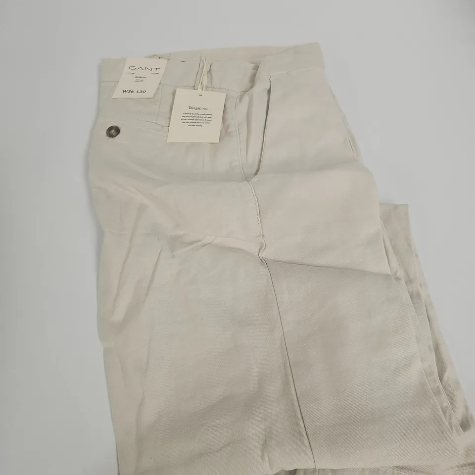 GANT SLIM FIT TROUSERS – MEN’S, CREAM, UK 36