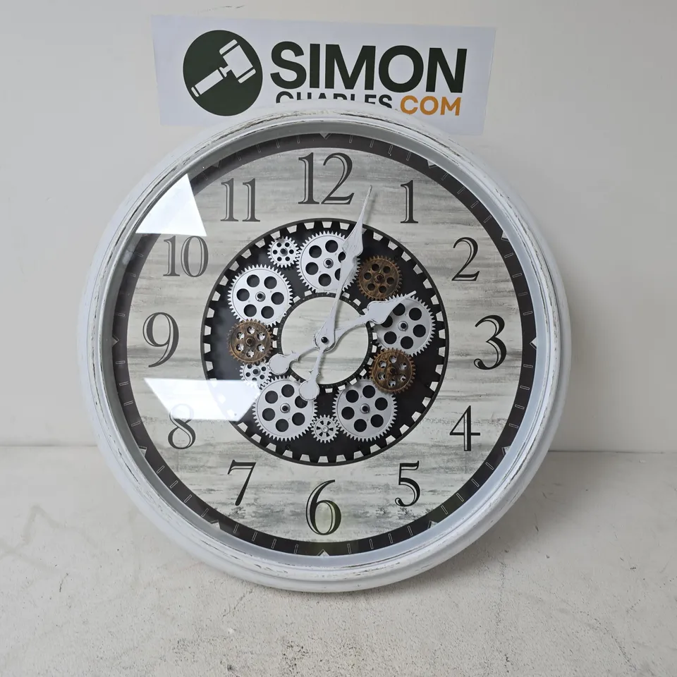 INDUSTRIAL STYLE WALL CLOCK WITH EXPOSED GEARS