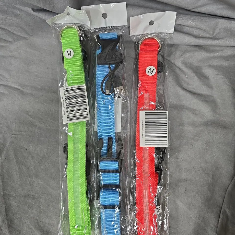 APPROXIMATELY 25 ASSORTED NEON COLOURED DOG COLLARS IN VARIOUS SIZES
