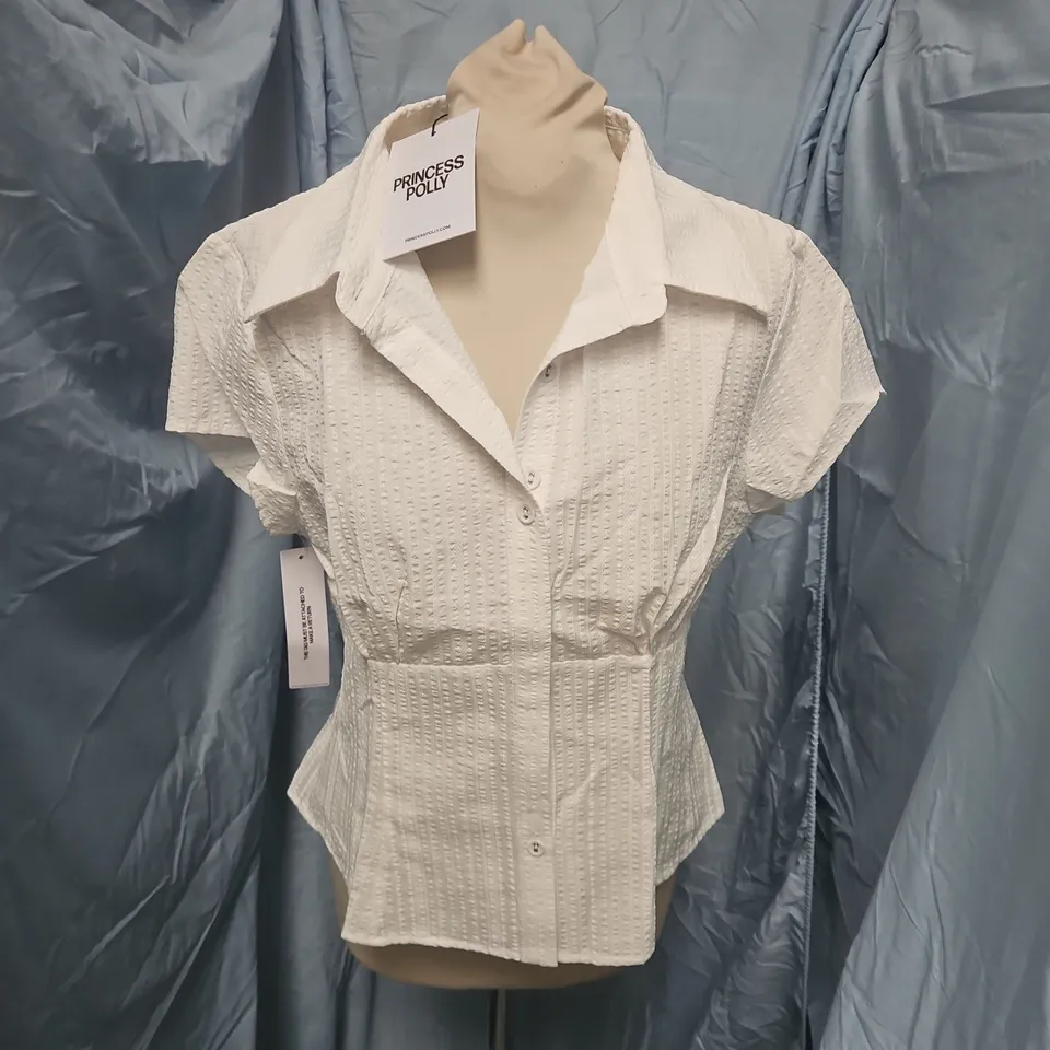 PRINCESS POLLY COTTESLOE TEXTURED BLOUSE IN WHITE - UK 12