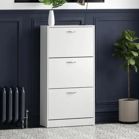 BOXED VIDA 3 DRAWER SHOE STORAGE CABINET - WHITE 