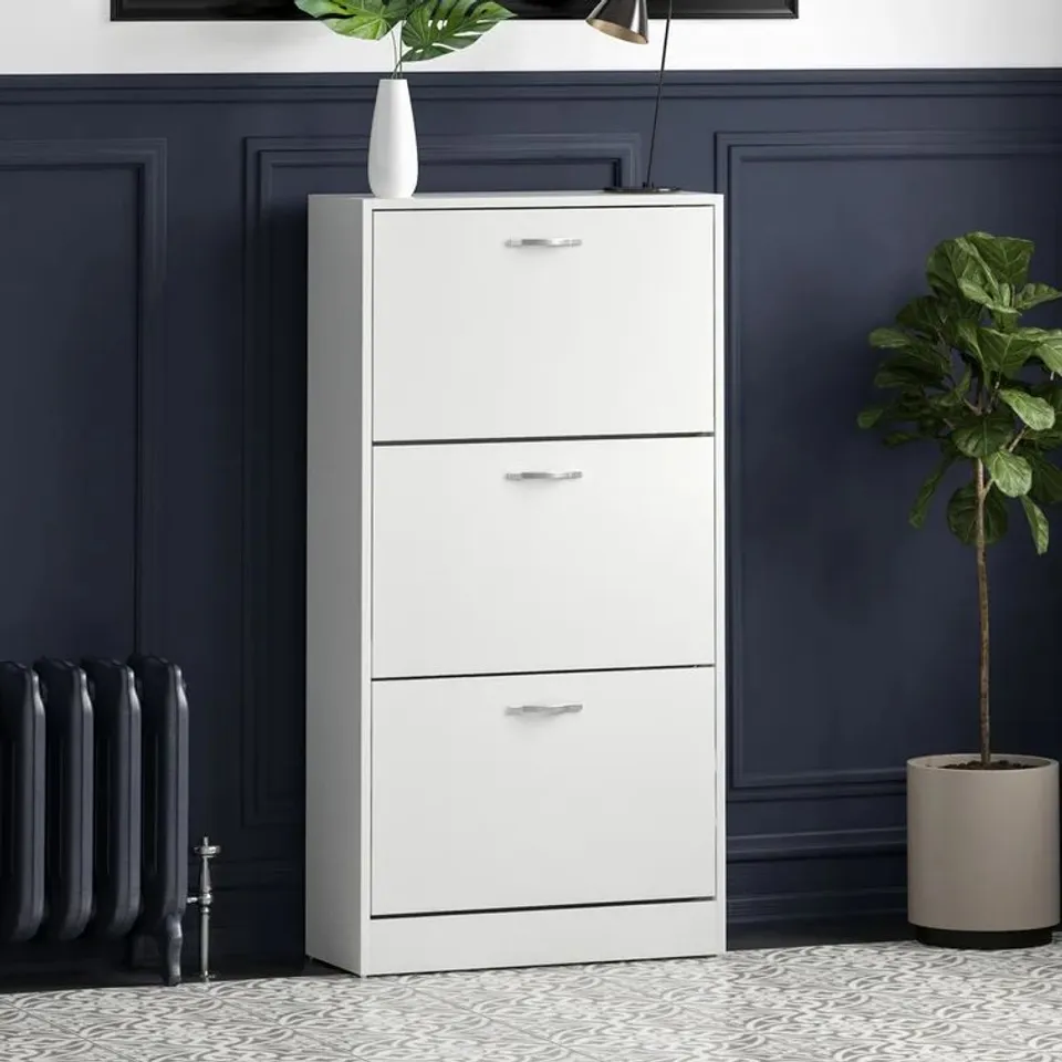 BOXED VIDA 3 DRAWER SHOE STORAGE CABINET - WHITE 