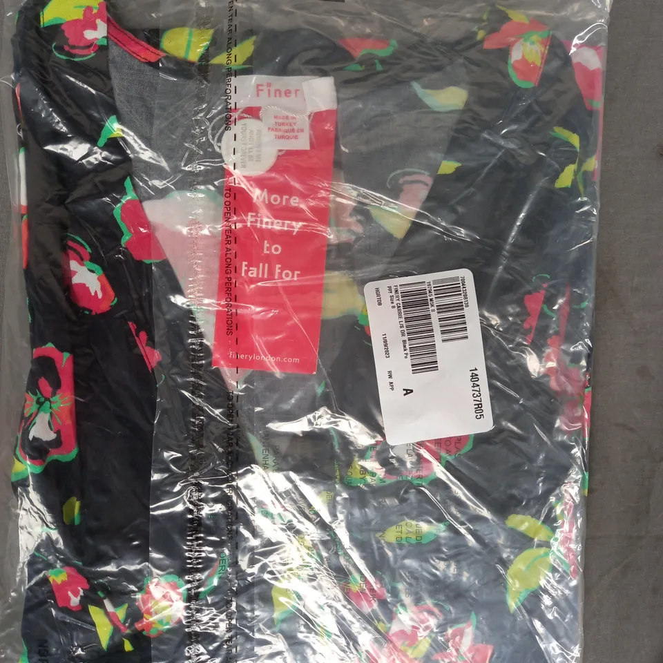 FINERY CARRIE LONG SLEEVE DRESS IN BLACK W. POPPY DESIGN SIZE 8