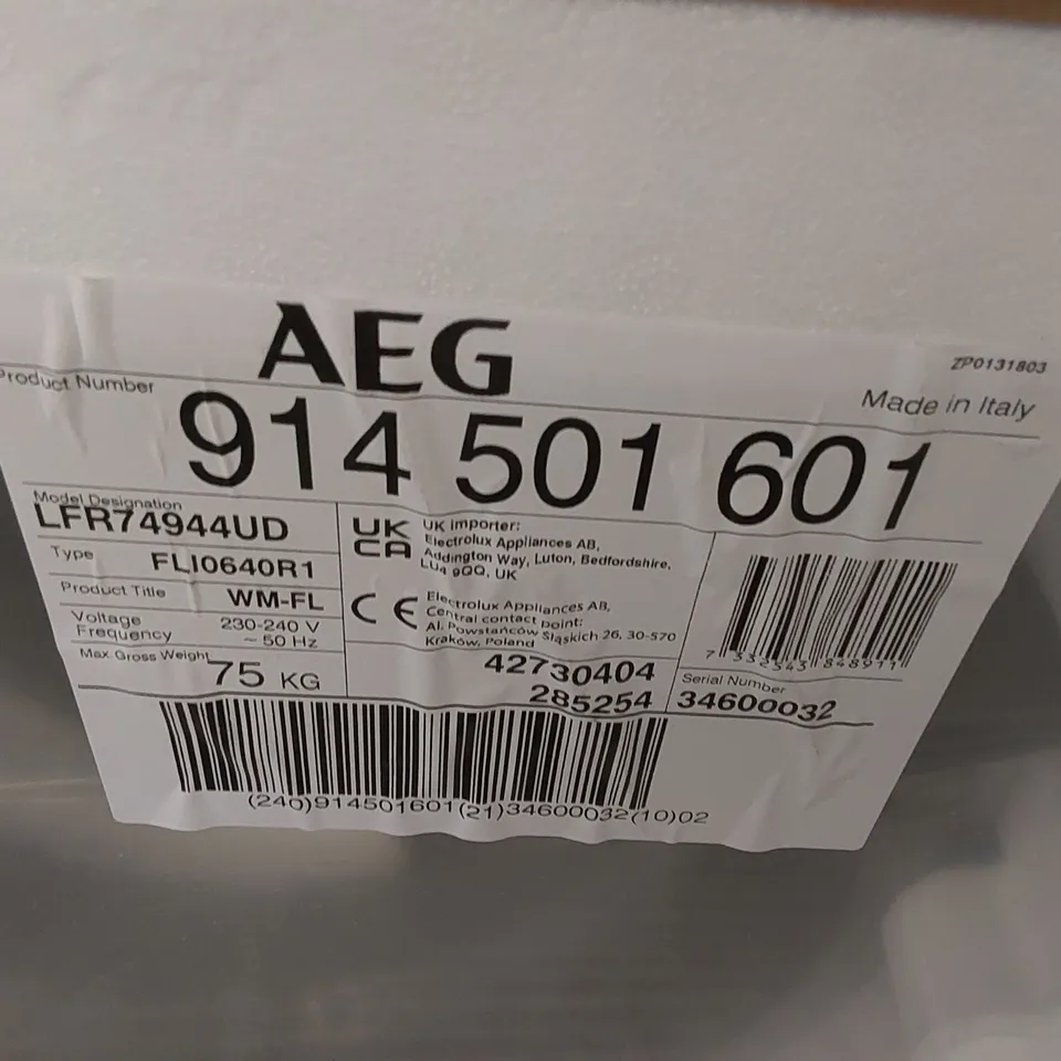 AEG PROSTEAM LFR74944UD 9 KG 1400 RPM WASHING MACHINE - WHITE & BLACK