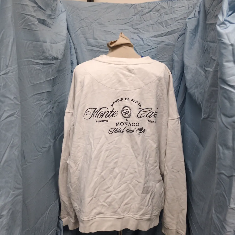 4TH & RECKLESS WHITE SWEATSHIRT WITH MONTE CARLO MONACO HOTEL & SPA BACK PRINT SIZE L