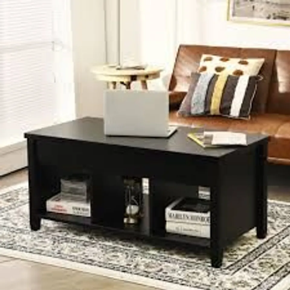 BOXED COSTWAY RISING CENTER TABLE WITH LIFT TOP HIDDEN COMPARTMENT - BLACK