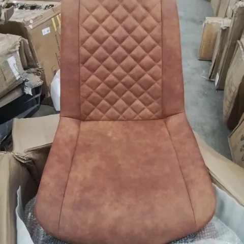 A BOXED PAIR OF BROWN FAUX LEATHER UPHOLSTERED DINING/SIDE CHAIRS