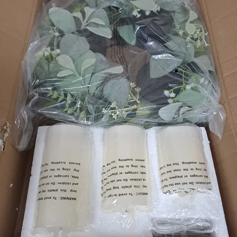 HOME REFLECTIONS 3 IN 1 FLAMELESS CANDLE WITH WREATH SET - SAGE