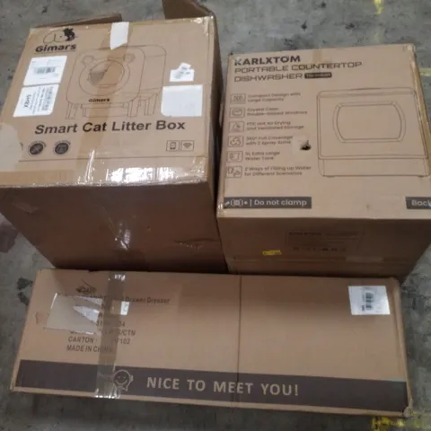 PALLET CONTAINING ASSORTED PRODUCTS INCLUDING SMART CAT LITTER BOX, 6 DRAWER DRESSER & PORTABLE COUNTERTOP DISHWASHER