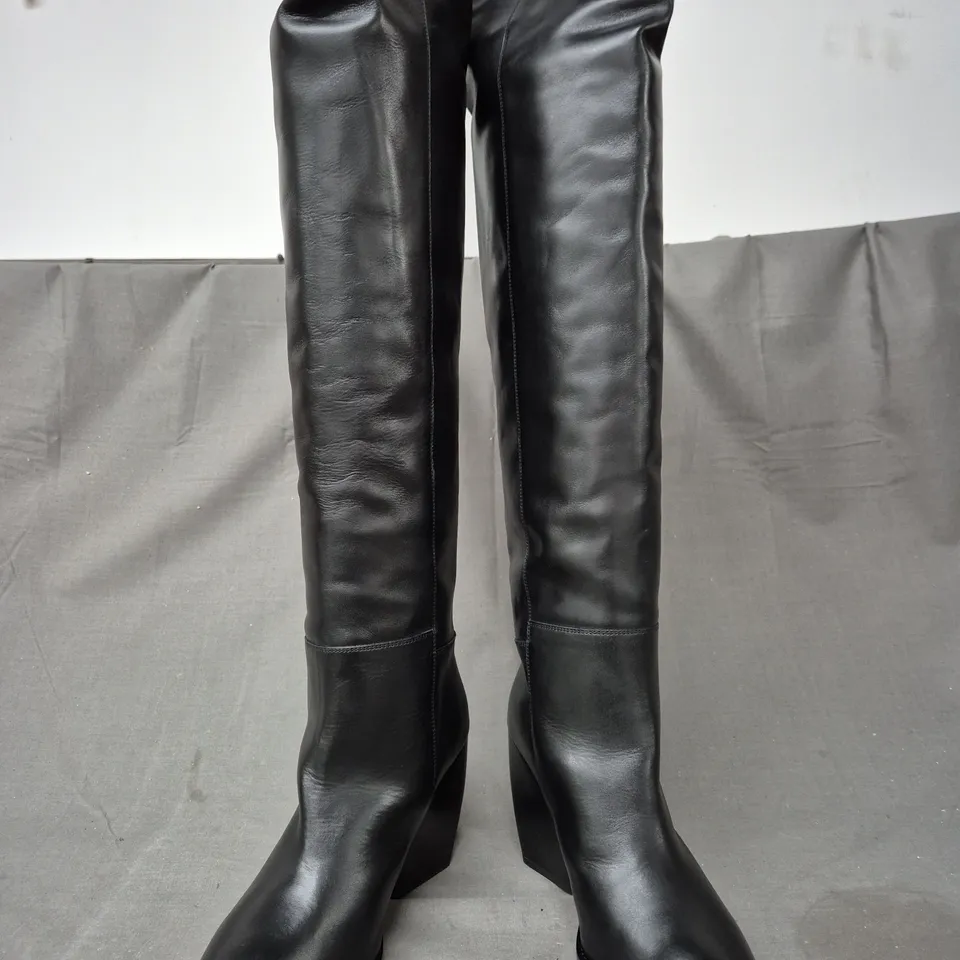 BOXED PAIR OF ALLSAINTS REINA BOOTS IN BLACK UK SIZE 6