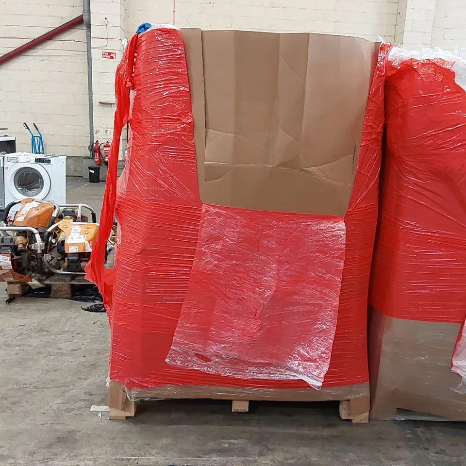 PALLET OF ASSORTED ITEMS INCLUDING: SHELVING, WASHING MACHINE RACK, RESTAR LAND ROVER RC CAR, PULL UP BAR, HAND SAW