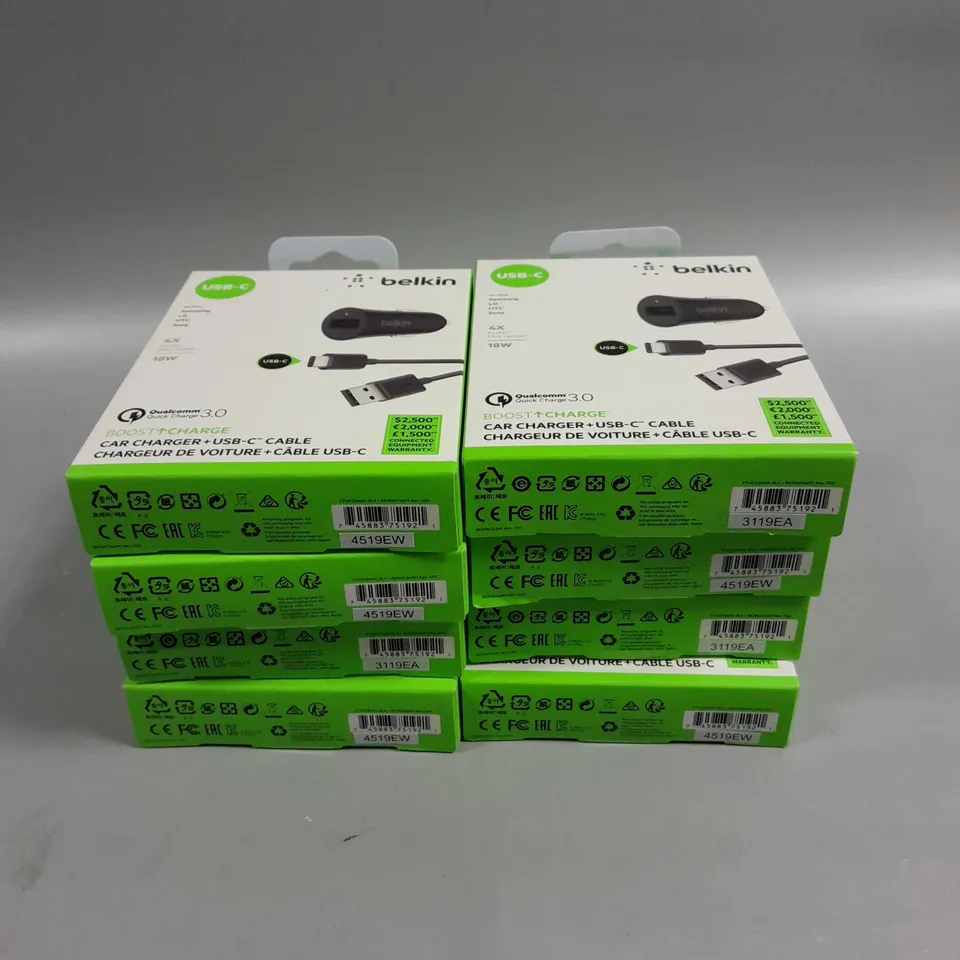 8 X BOXED BELKIN BOOST CHARGE 18W USB C CAR CHARGERS	