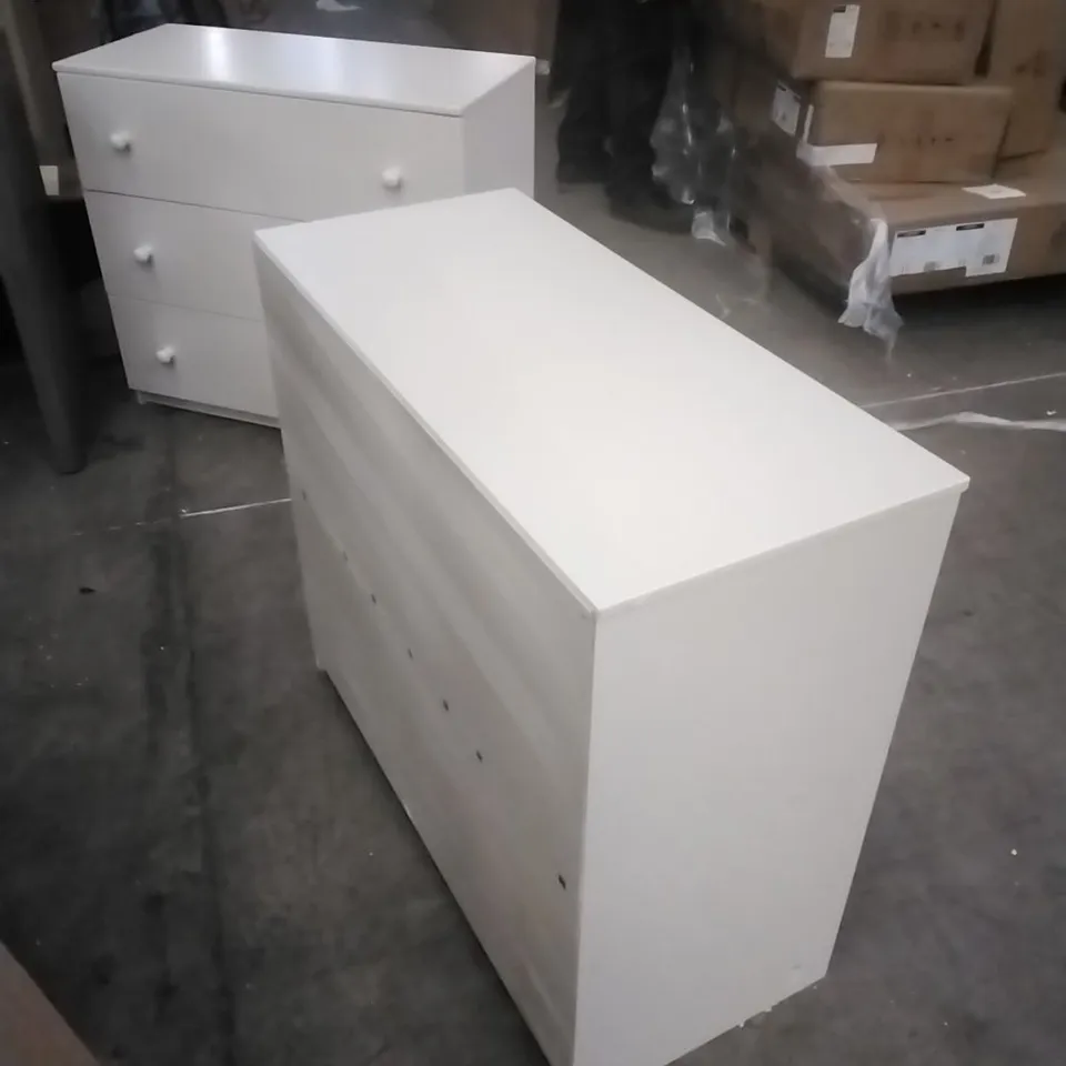 WHITE, LOW, WIDE THREE-TIER SHELVING UNIT