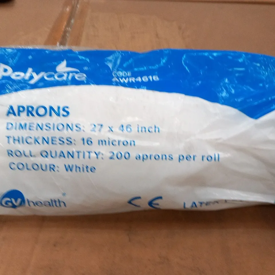 PALLET OF APPROXIMATELY 48000 POLY CARE 27 X 46" WHITE APRONS