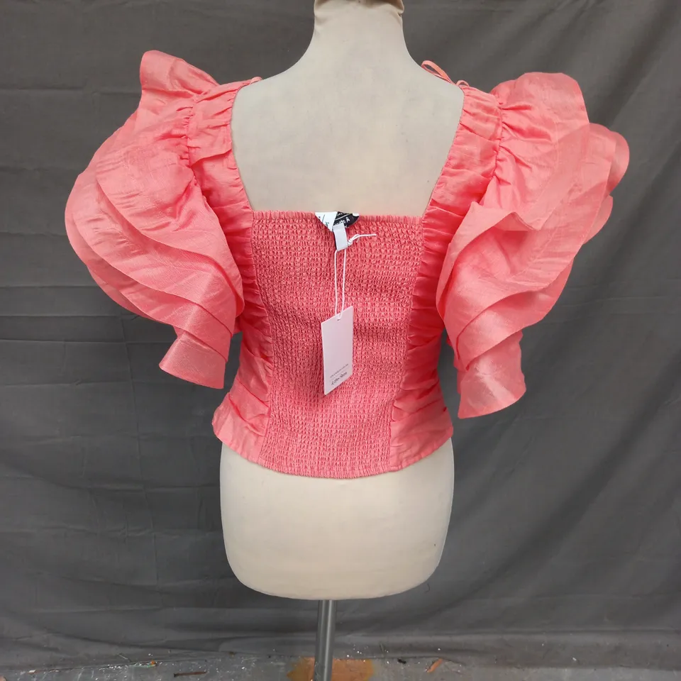 LOS ANGELES ATELIER RUFFLE SHIRT IN SALMON PINK SIZE 8