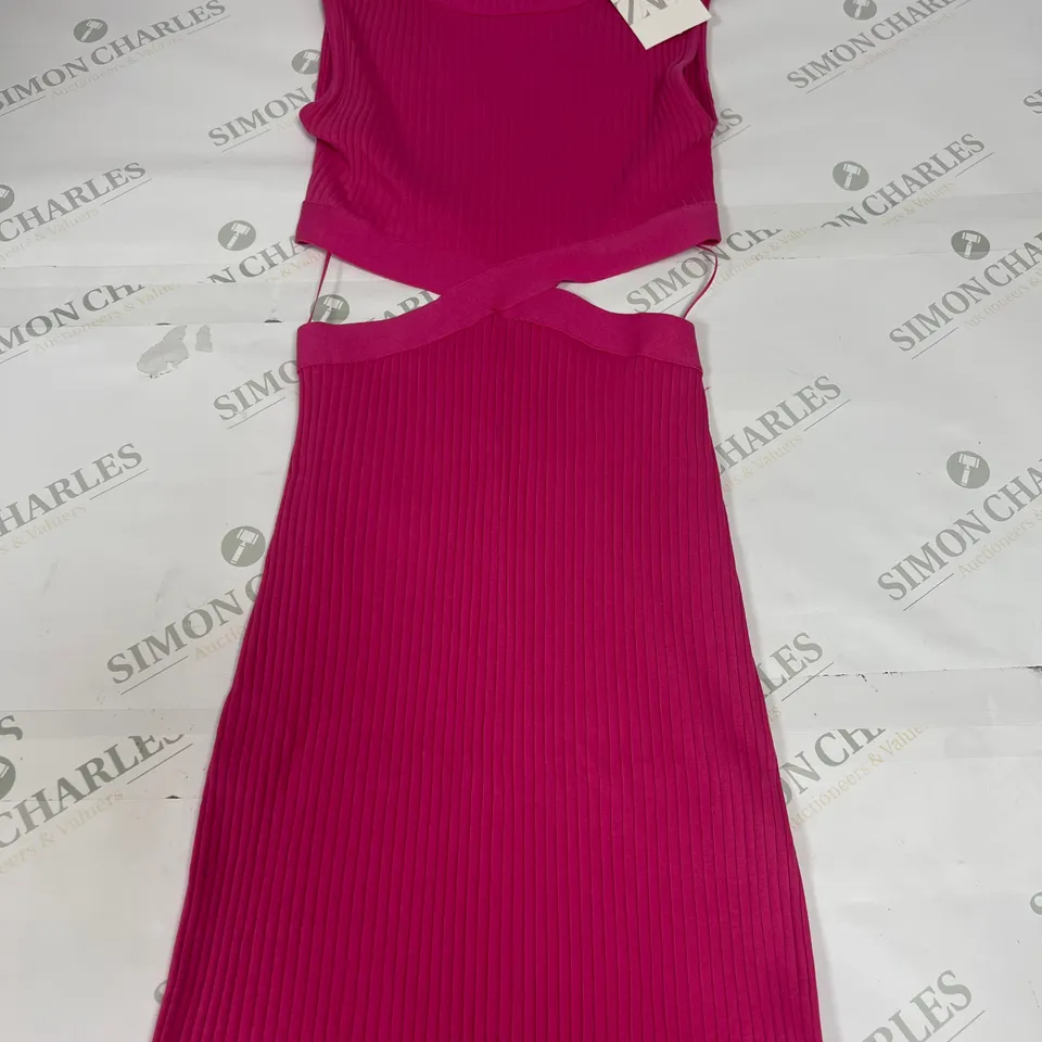 ZARA SLEEVELESS RIBBED LONGLINE DRESS IN PINK SIZE S