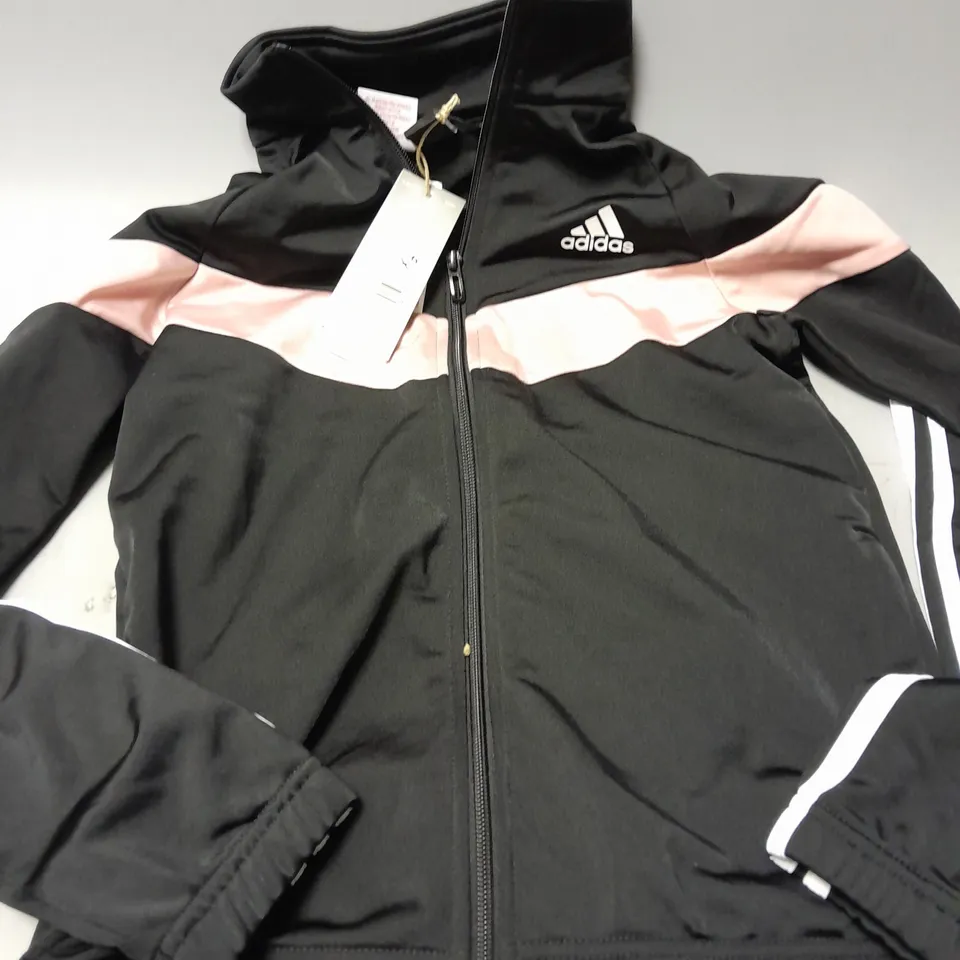 ADIDAS 3S TRACKSUIT JACKET TOP IN BLACK/PINK - UK 11-12Y