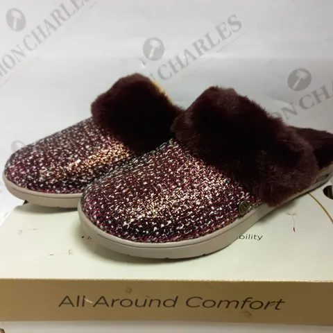 SKECHERS BURGUNDY ARCH SLIP ON SHOES UK SIZE 4