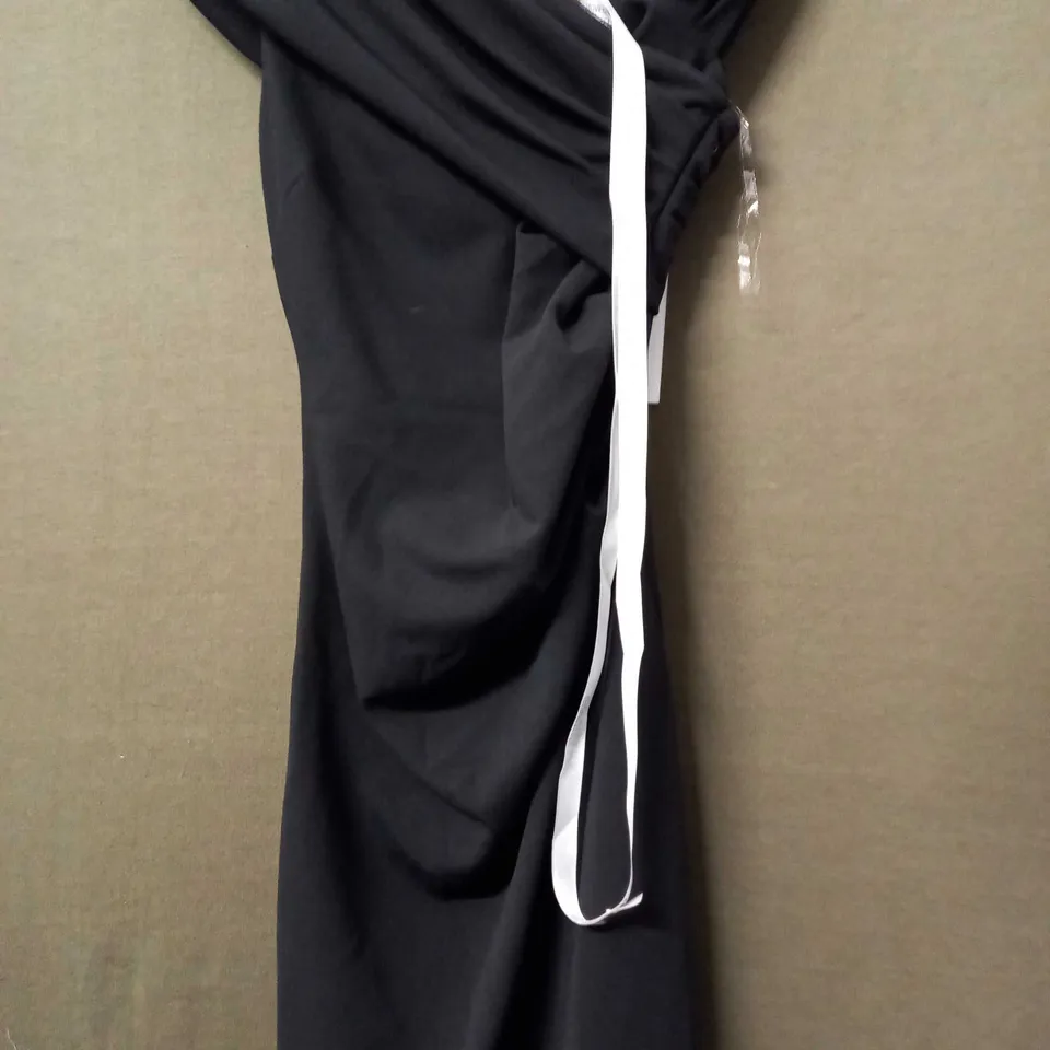 GODDIVA LONDON LONG OFF CENTER TWIN STRAP DRESS IN BLACK - SIZE UNSPECIFIED