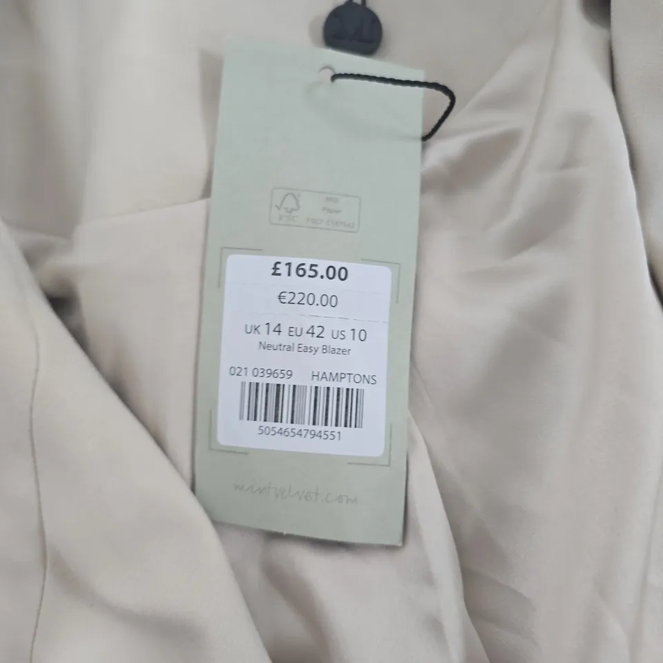 MINT VELVET NEUTRAL EASY BLAZER – UK 14 (EU 42, US 10) BEIGE