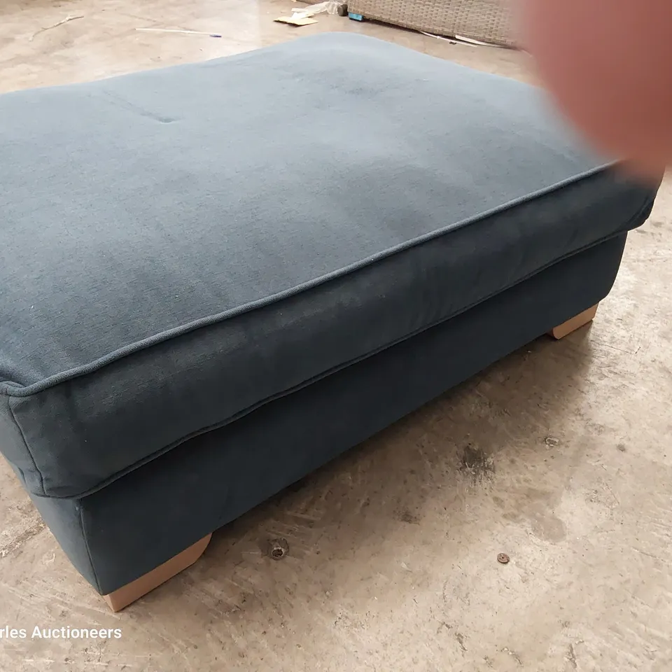 QUALITY BRITISH DESIGNER LOUNGE Co. LARGE RECTANGULAR FOOTSTOOL BLUE PLUSH FABRIC 