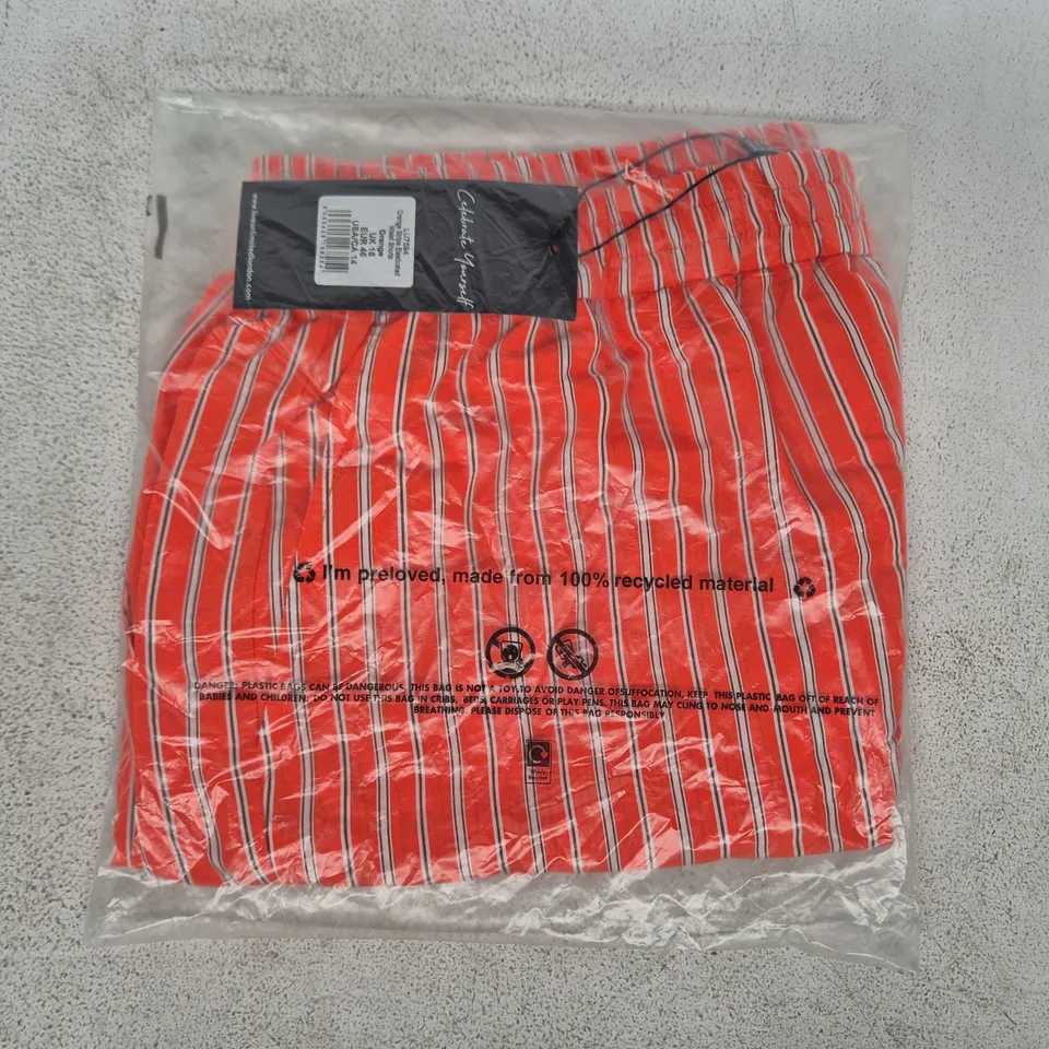 BAGGED LIVE UNLIMITED ORANGE STRIPE ELASTICATED WAIST SHORTS SIZE UK 18
