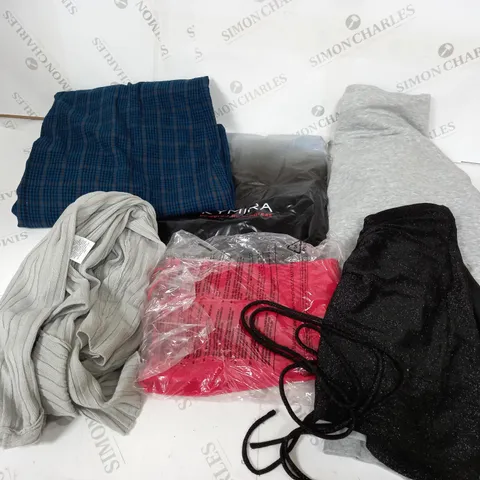 BOX OF ASSORTED CLOTHING ITEMS TOO INCLUDE TOPS , TROUSERS AND DRESSES , ETC