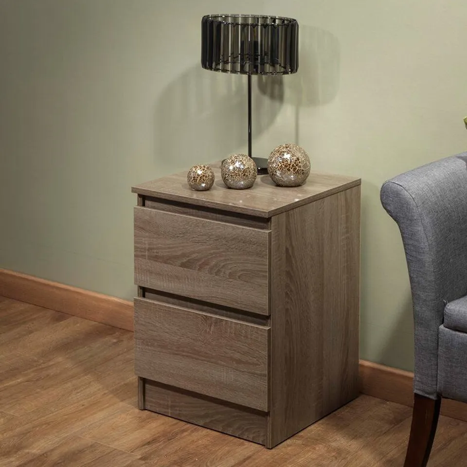 BOXED FRANCINE 2 DRAWER BEDSIDE TABLE- RUSTIC OAK