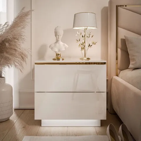 BOXED BEDSIDE TABLE AURORA II WHITE HIGH GLOSS WITH LED LIGHTING (1 BOX)