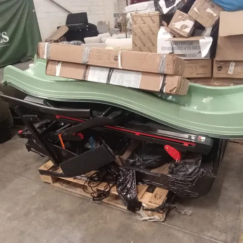 PALLET OF ASSORTED PLUM OUTDOOR PLAY PARTS AND TREADMILLS
