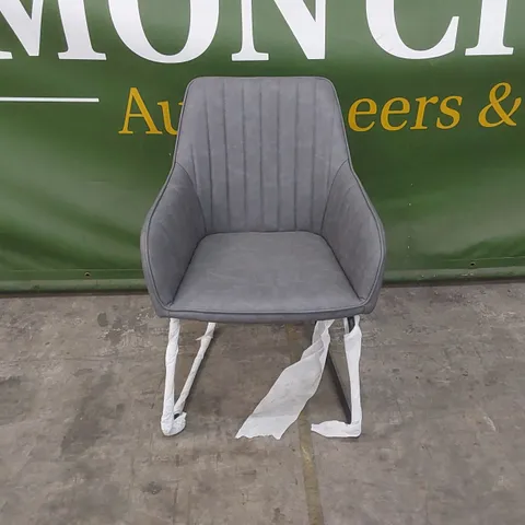 DESIGNER GREY LEATHER UPHOLSTERED DINING CHAIR 
