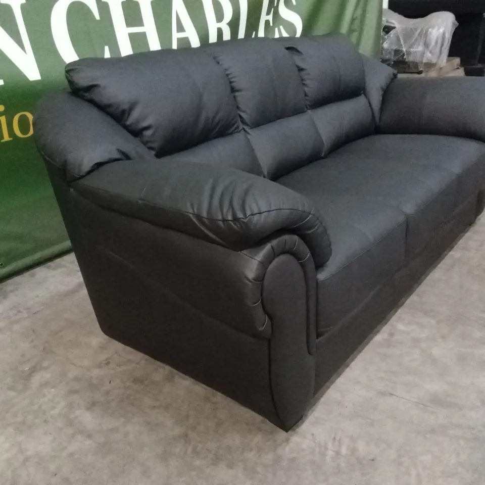 NAPLES ITALIAN LEATHER 3 SEATER SOFA - BLACK RRP £1149