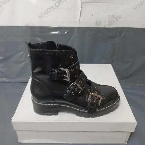 BOXED PAIR OF WHITBY BLACK LEATHER BOOTS SIZE 36