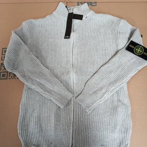 STONE ISLAND KNIT ZIP FLEECE IN LIGHT GREY - SMALL