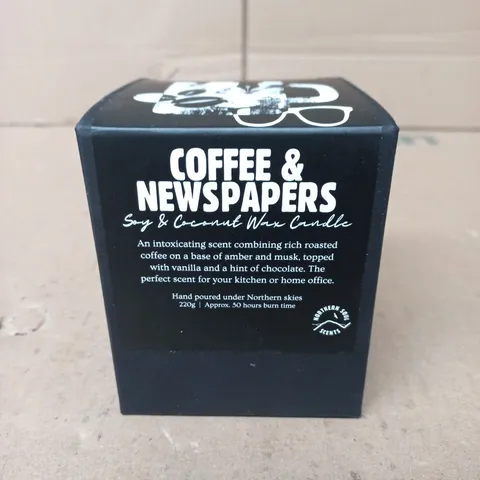 COFFEE & NEWSPAPERS SOY & COCONUT WAX CANDLE – 220G, HAND POURED