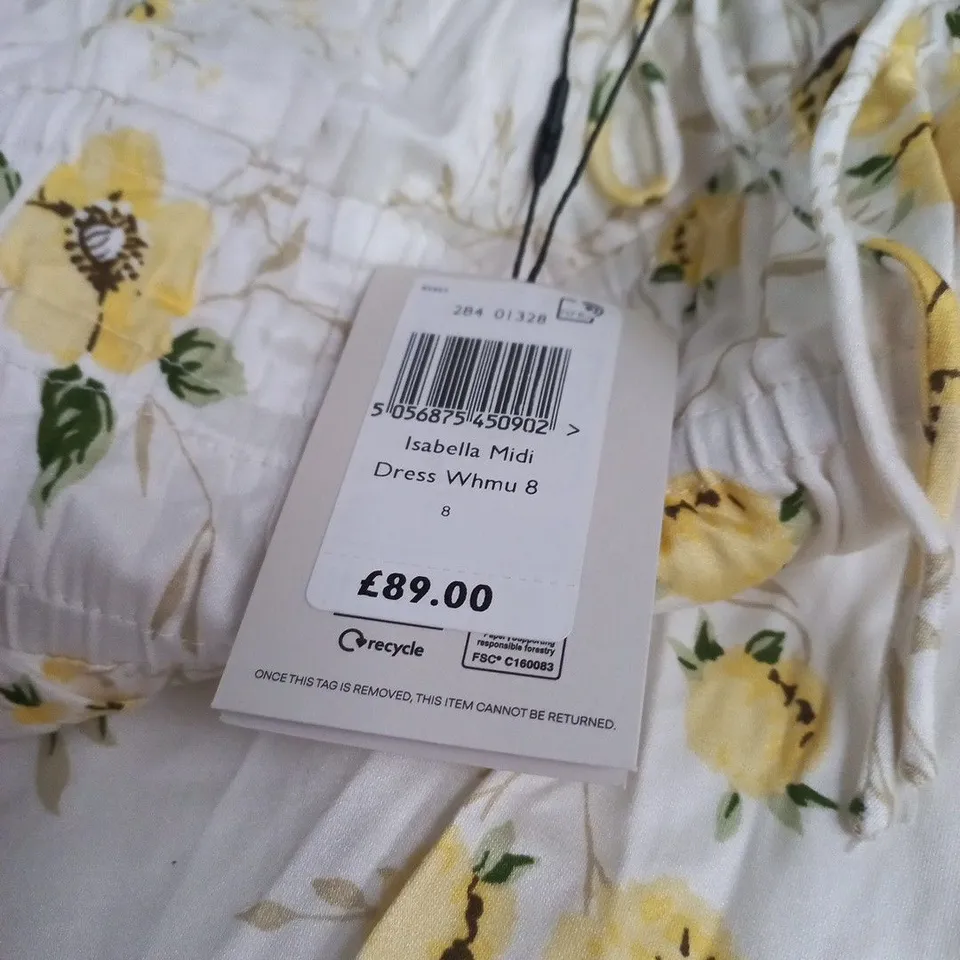 NOBODY'S CHILD ISABELLA MIDI DRESS – WHITE FLORAL, UK 8
