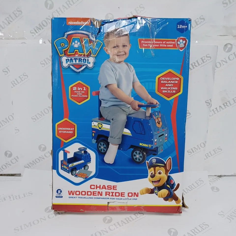 BOXED NICKELODEON PAW PATROL CHASE WOODEN RIDE ON