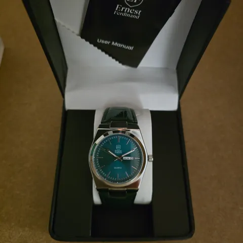 ERNEST FERDINAND WRISTWATCH – TEAL DIAL, BOXED