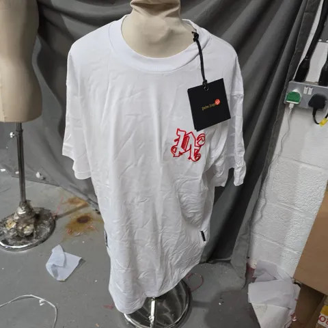 PALM ANGELS WHITE T-SHIRT WITH RED CHEST LOGO-SIZE L