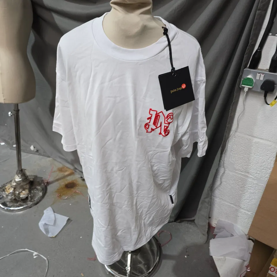 PALM ANGELS WHITE T-SHIRT WITH RED CHEST LOGO-SIZE L