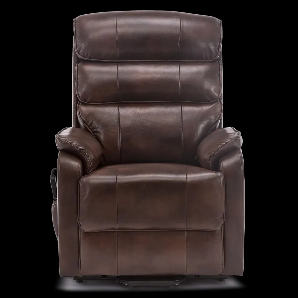 BOXED DESIGNER BUCKINGHAM BROWN LEATHER POWER RISE & RECLINING EASY CHAIR (2 BOXES)
