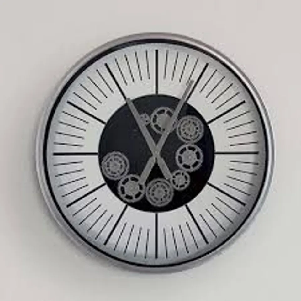 BOXED BEREN 50CM LIVING ROOM ROUND WALL CLOCK WITH GLASS METAL FRAME