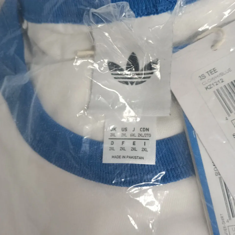 ADIDAS 3S TEE T-SHIRT – WHITE WITH BLUE TRIM, 2XL