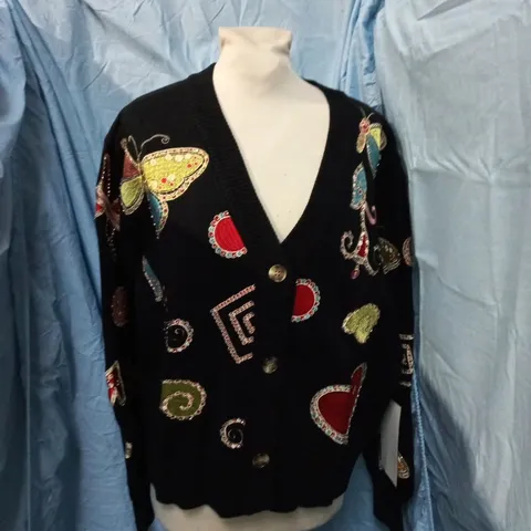 NEVER FULLY DRESSED BLACK EMBROIDERED CARDIGAN – XL (UK SIZE XL)
