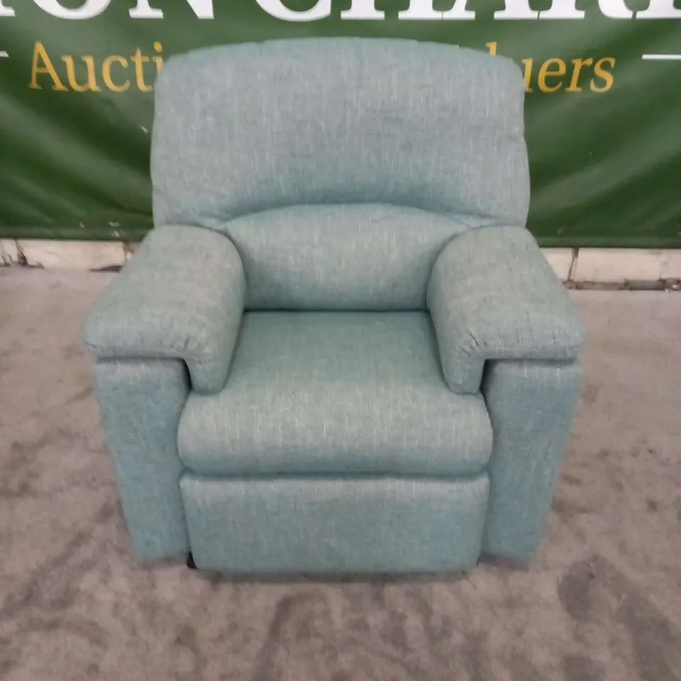 DESIGNER G PLAN CHLOE DAPPLE OCEAN FABRIC ELECTRIC RECLINING ARMCHAIR