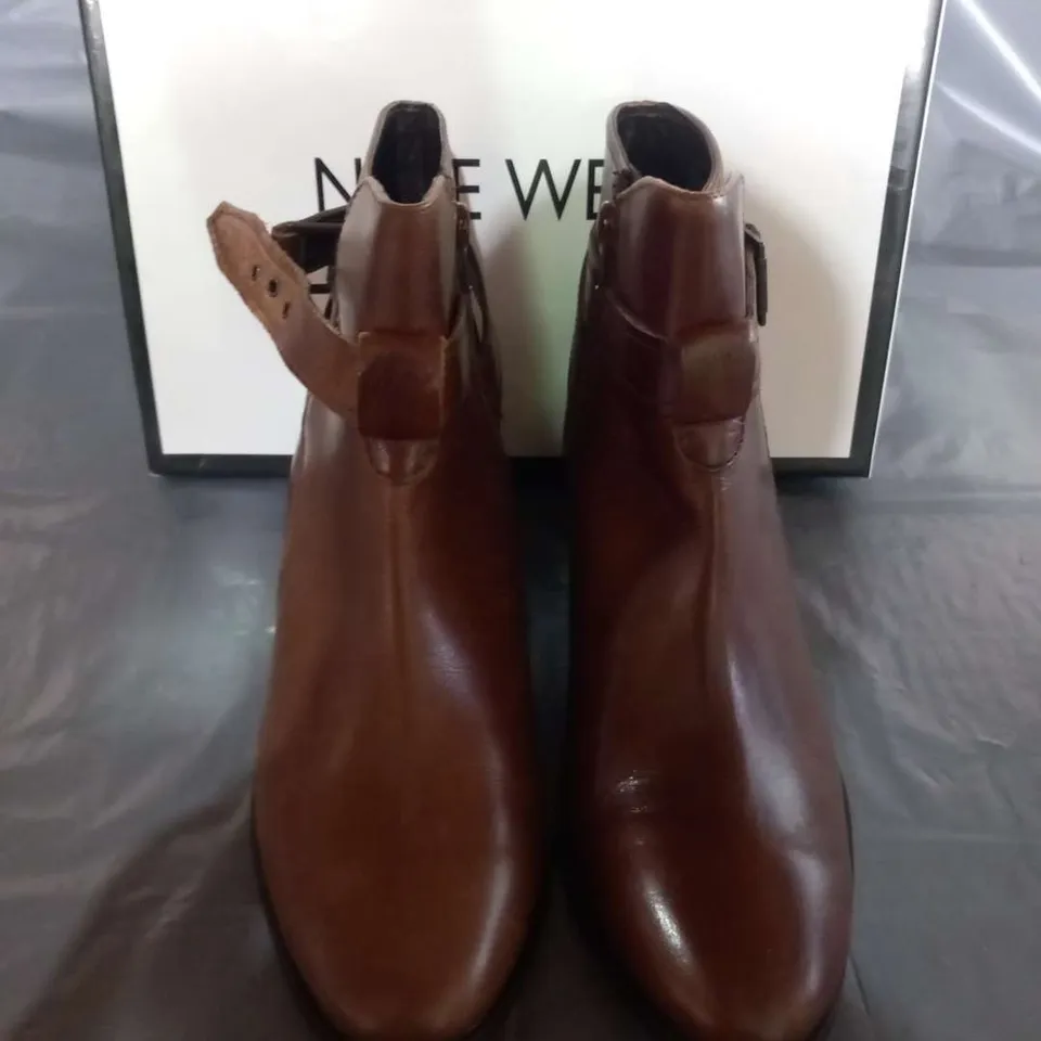 BOXED NINE WEST NAOMI BROWN LEATHER ANKLE BOOTS SIZE 41